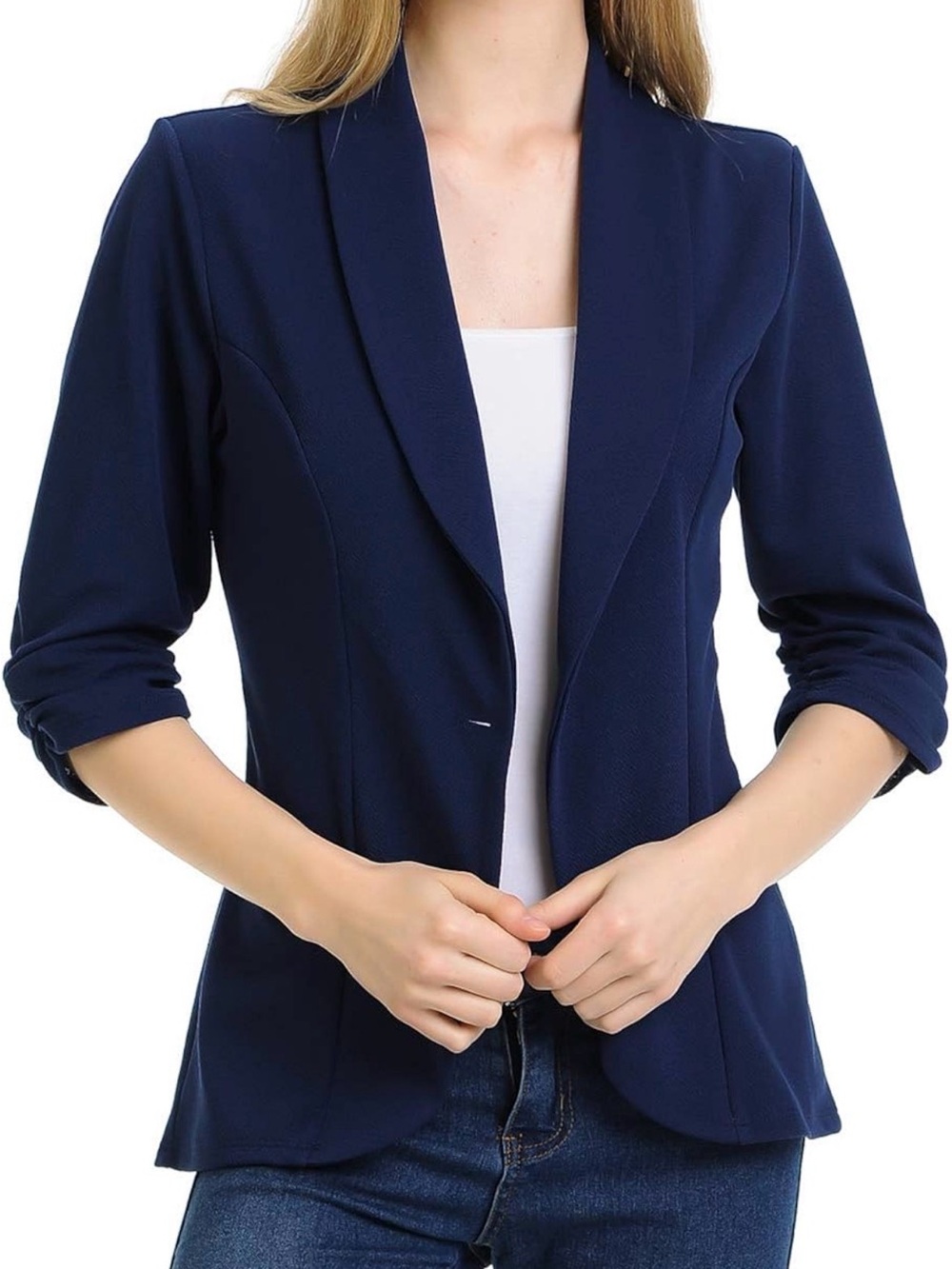 Navy Shawl Collar Single-Button Jacket